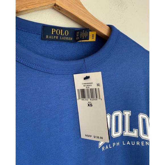 NWT • Ralph Lauren • Logo Sweatshirt Embroidered Logo on Sleeve on Cuff in Blue - Picture 5 of 6